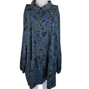 LOGO by Lori Goldstein Hunter Green Blue Floral Leaf Blouse Women's 3X